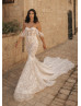 Off Shoulder Ivory Glitter Lace Fashionable Wedding Dress